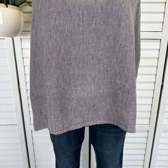 FLAX Linen Tank Top Purple-Tan Scoop Neck Sleeveless Blouse Size M Lagenlook - Picture 3 of 8